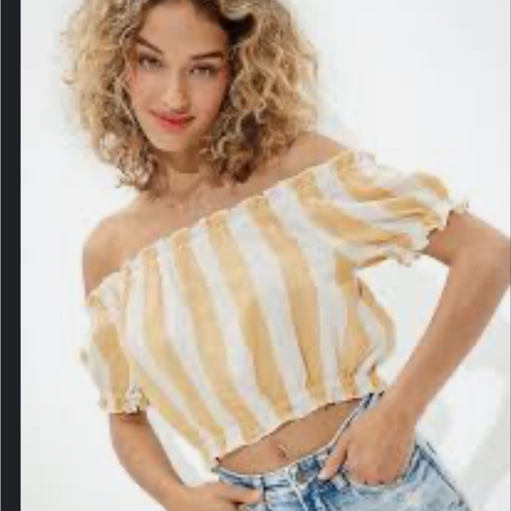 American eagle off the shoulder cropped striped shirt